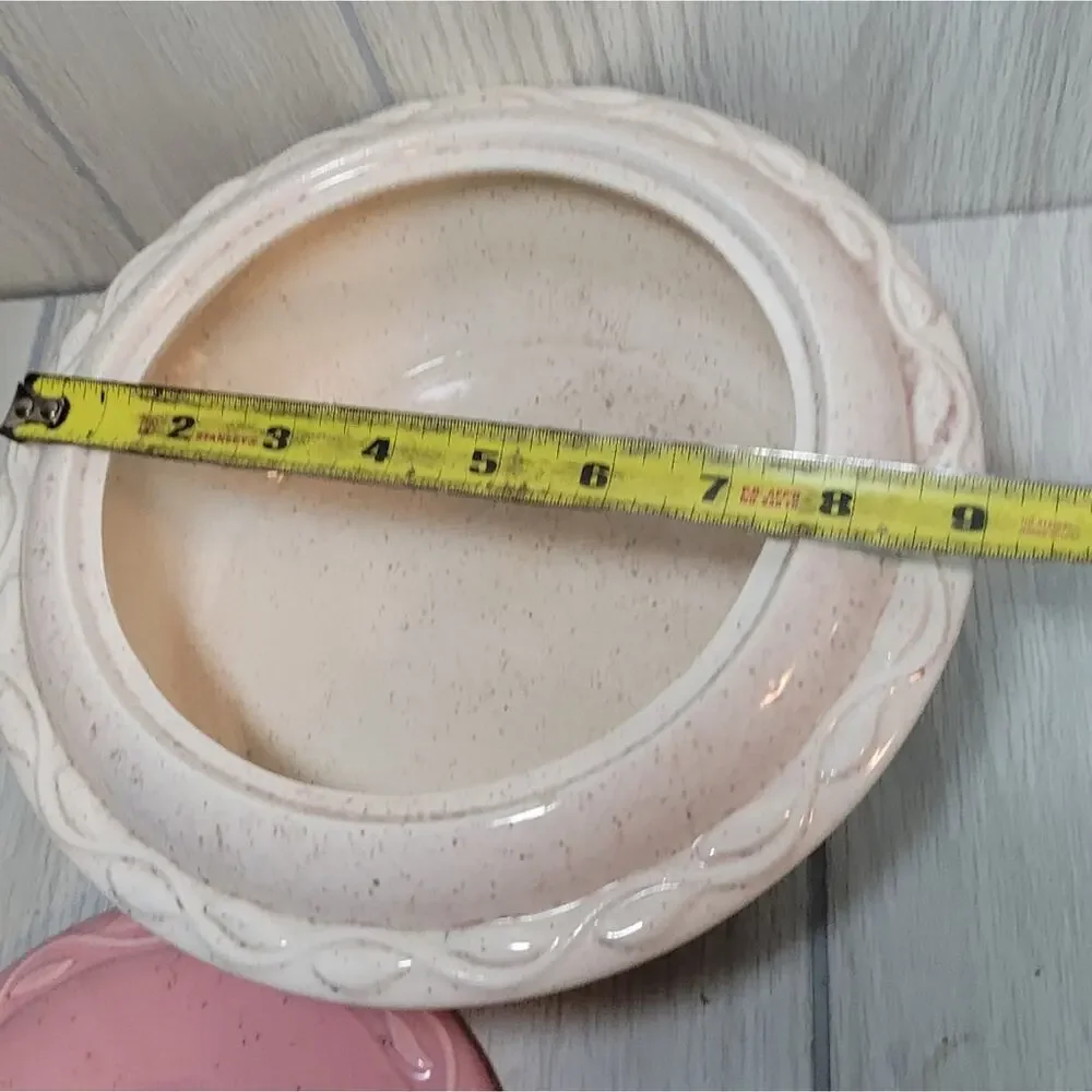 Vtg USA Pottery Pink Covered Casserole Serving Dish Farmhouse Country Coquette